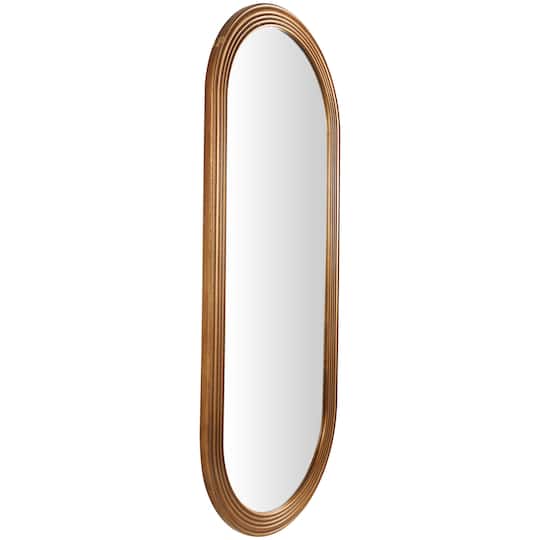 Brown Wooden Oval Wall Mirror with Dimensional Carved Frame